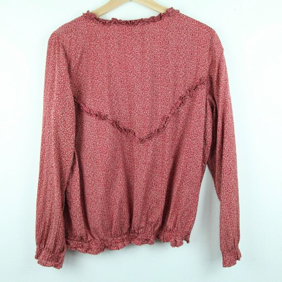 Harris Wilson Medium Top Red Ruffle Dainty Floral Prairie Cottagecore Western - Picture 8 of 9